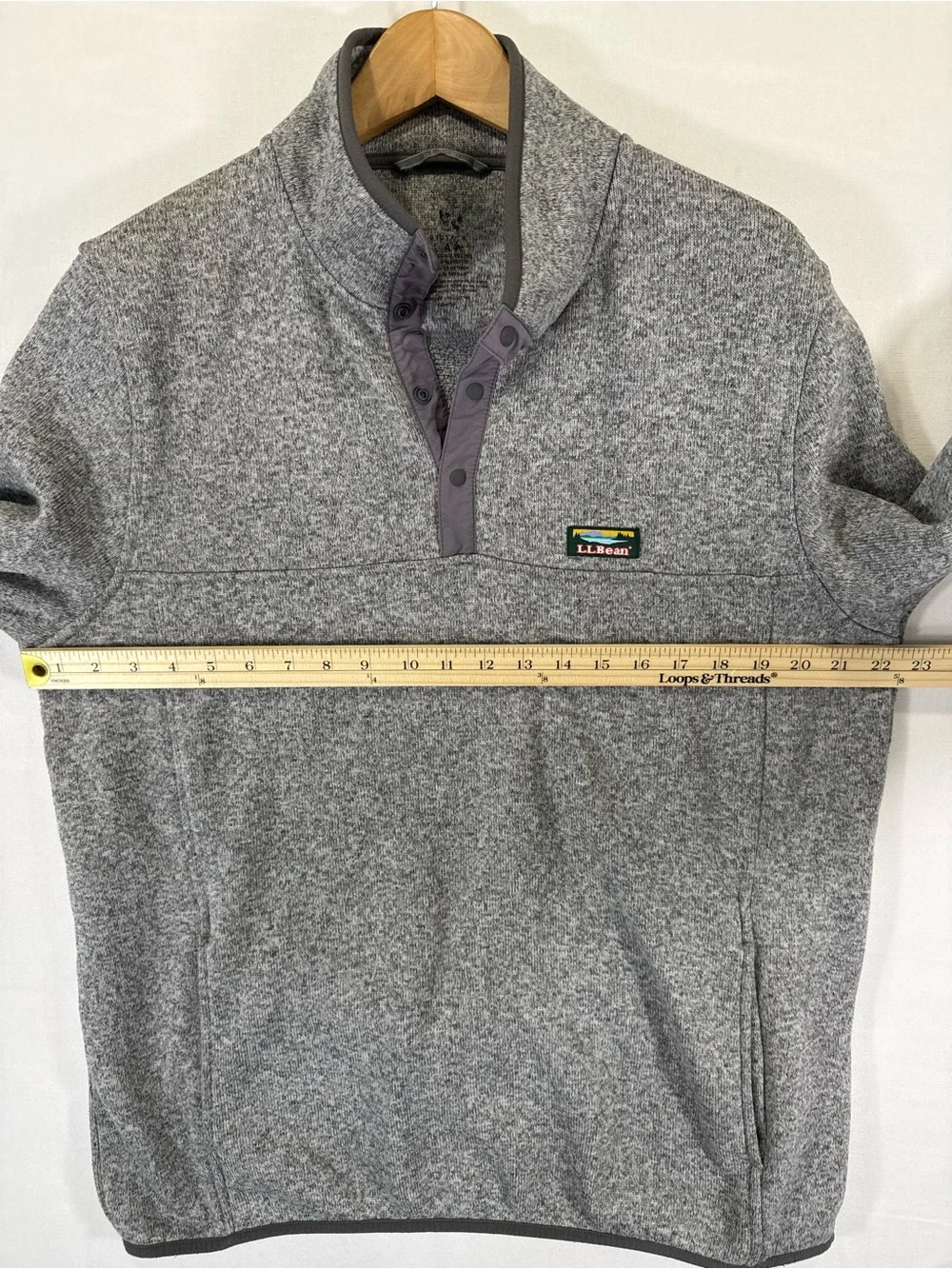 L.L. Bean Men's Heather Gray Snap-Up Fleece Pullover